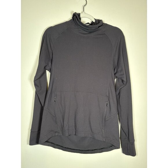 LULULEMON Cowl Neck Hoodie Pull Over Sweatshirt Black Athleisure Pilates Size 6 - Picture 1 of 6